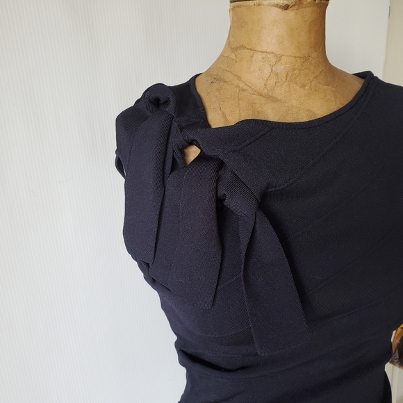 Escada Navy Knit Bandage Tie Shoulder Dress - Picture 3 of 7